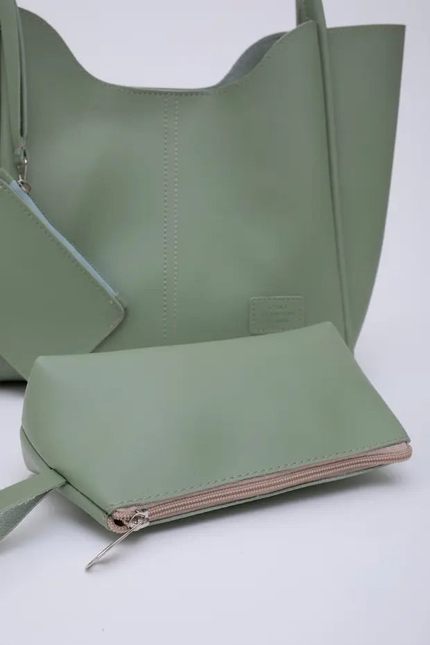 Pochette vert menthe à fermeture éclair, assortie au sac à main