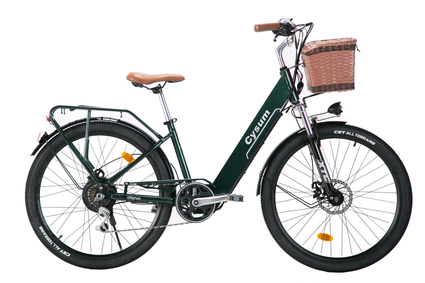Vélo électrique CYSUM Cityrun vert 26 pouces avec cadre step-through et panier