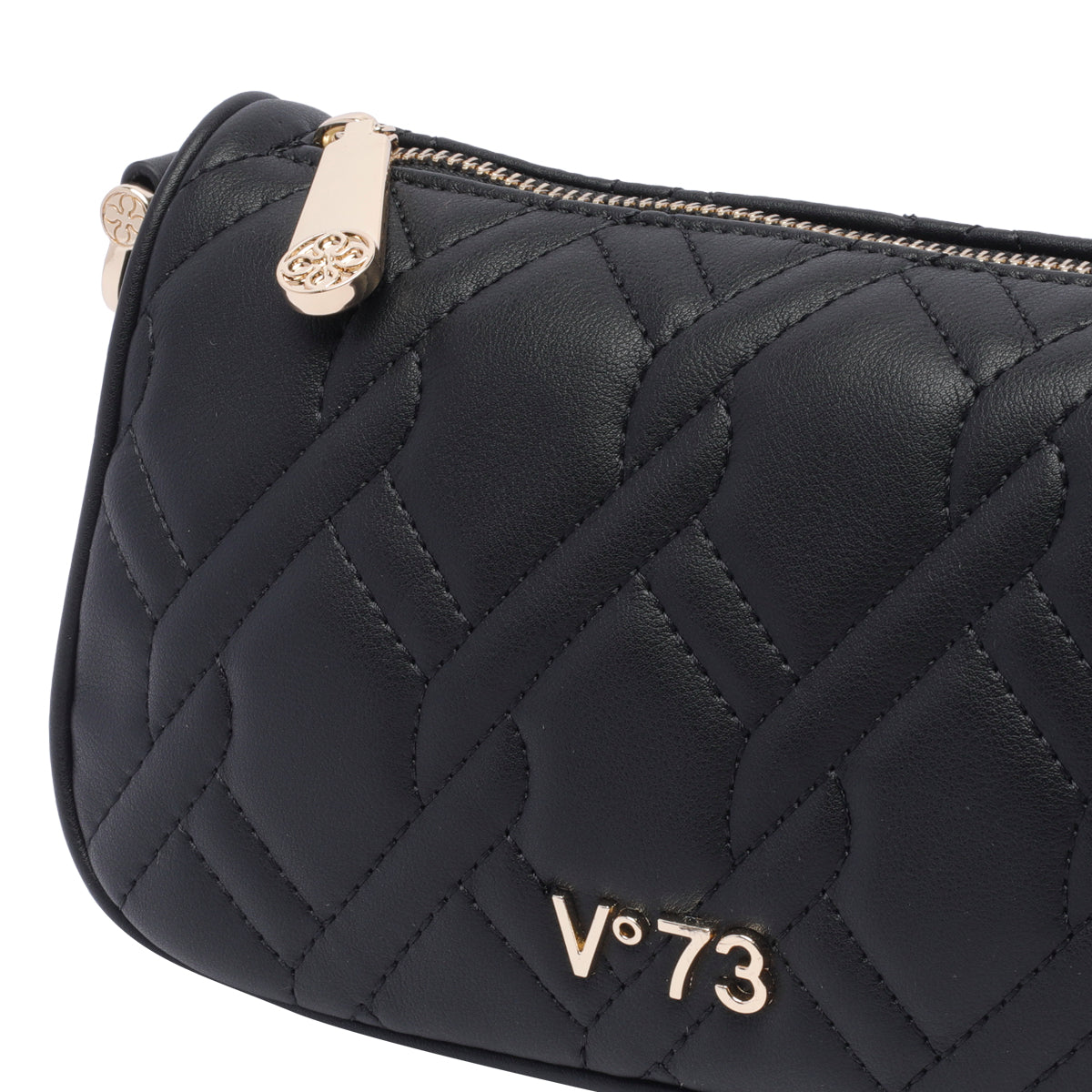 Sac de soirée femme V°73 noir matelassé losanges, logo V°73 et fermeture zippée