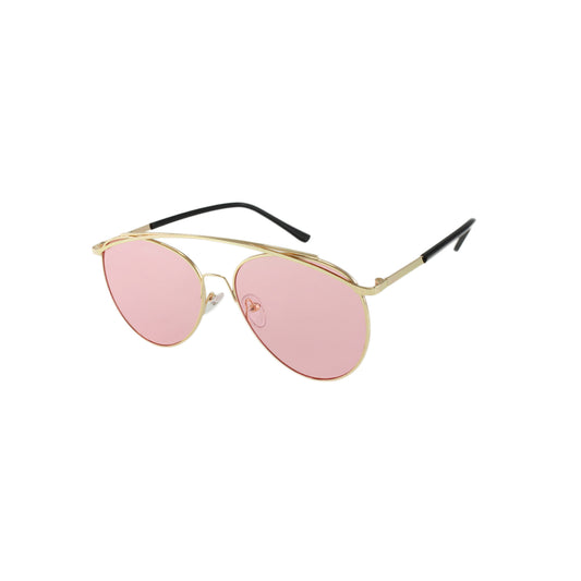 Lunettes de soleil aviateur métal rose, verres roses, branches noires