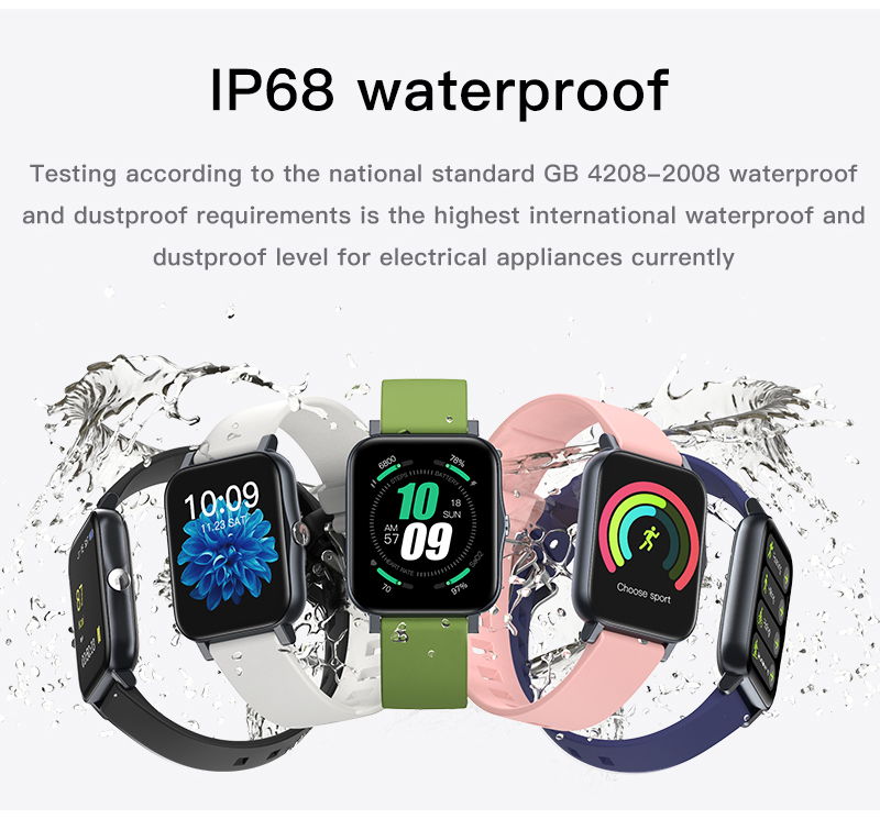 Montre connectée sport avec bracelet vert olive et écran noir