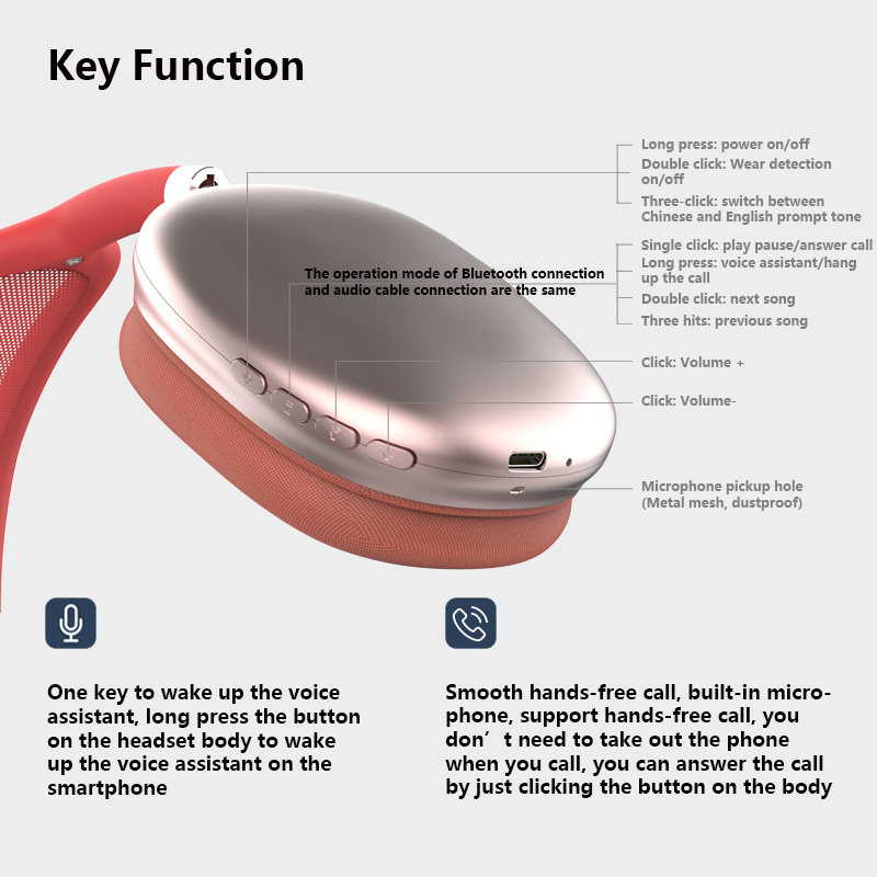Casque sport Bluetooth rouge : boutons et port de charge sur l’écouteur, micro.