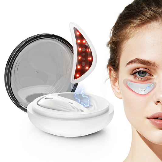Appareil de massage pour les yeux blanc avec disque lumineux rouge