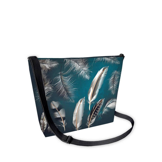 Sac bandoulière en toile noire imprimée de feuilles tropicales, bandoulière noire