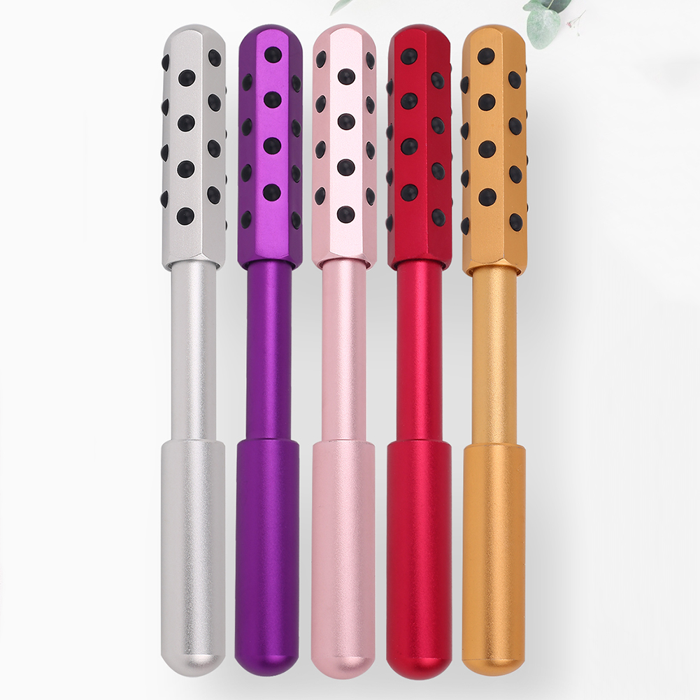 Lot de rouleaux de massage facial argent, violet, rose, rouge et doré à picots noirs