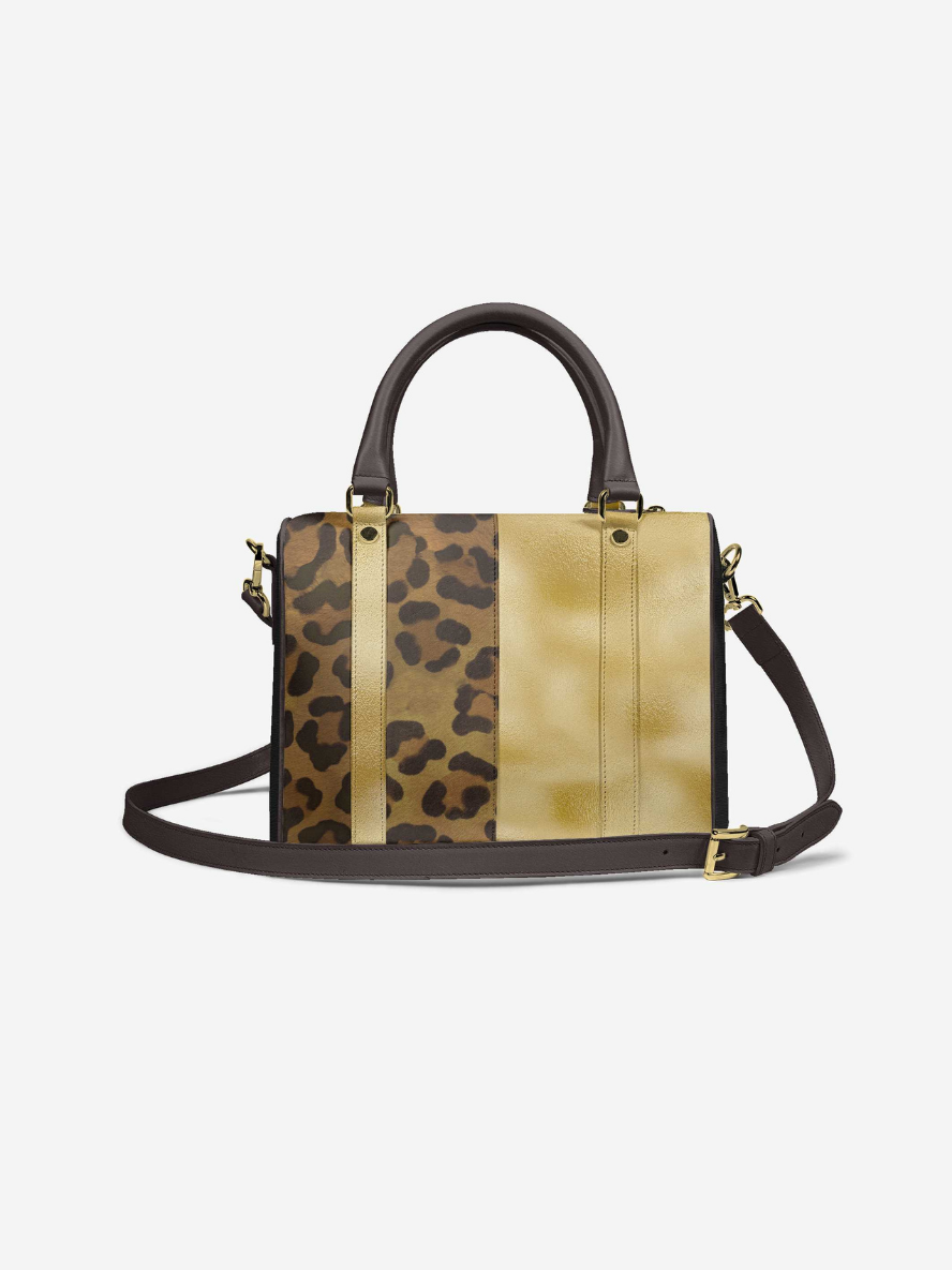 Sac à main BYMANYC beige et marron, empiècements léopard, bandoulière