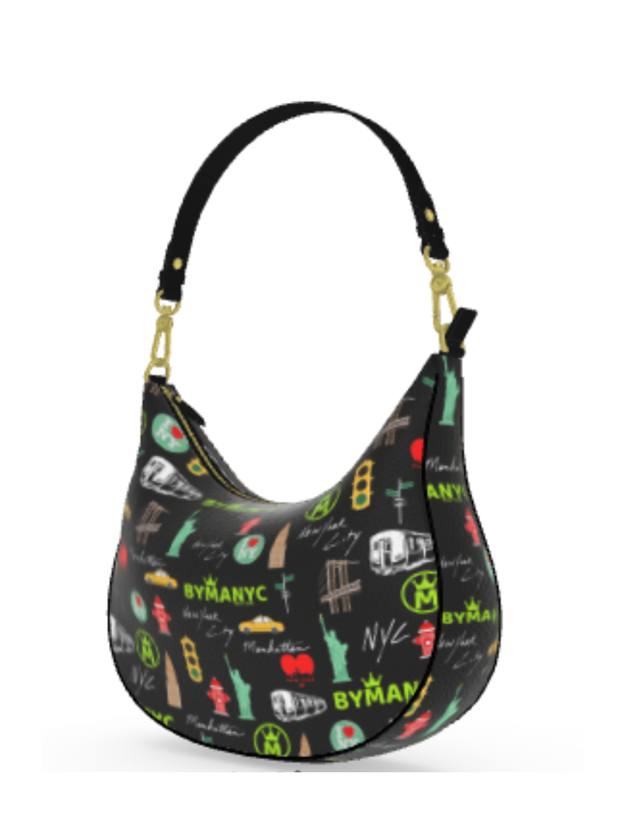 Sac hobo noir à motifs colorés avec anses bandoulière dorées