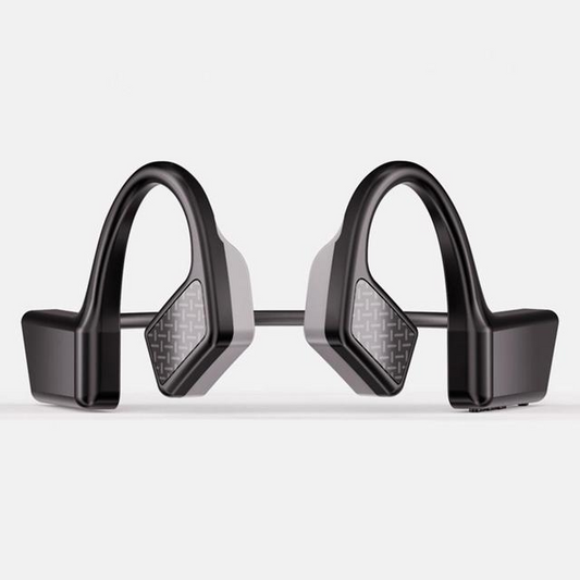 Casque à conduction osseuse Bluetooth noir, arceaux et coussinets d’oreille