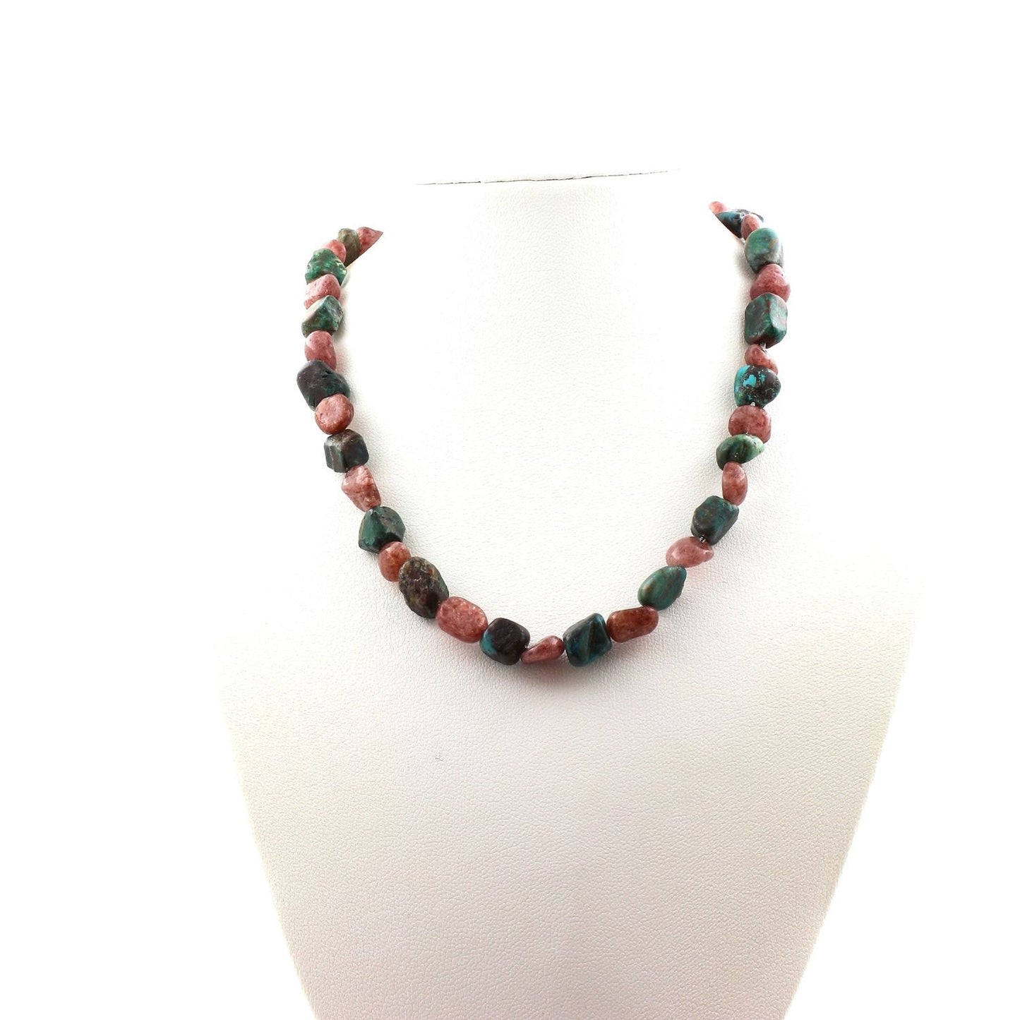 Collier de perles vertes et rouges, perles alternées, tour de cou