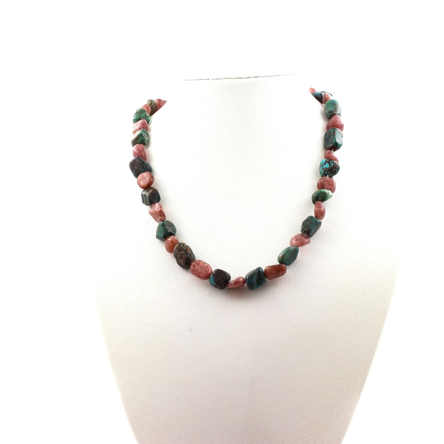 Collier de perles vertes et rouges, perles alternées, tour de cou