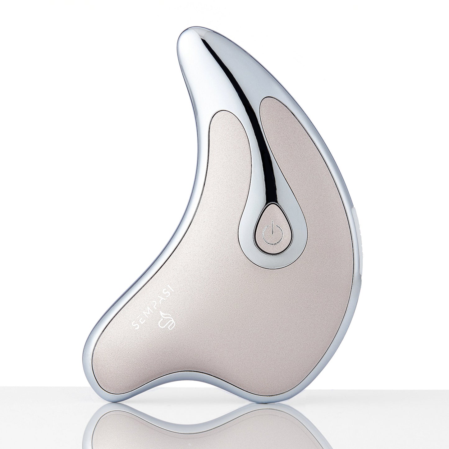 Appareil de yoga facial Sempasi Virgo doré, vue de dessus avec bouton d’alimentation