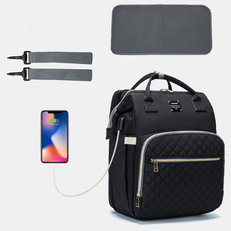 Sac de voyage bébé ALLFASHION™ SmartMom+ noir, poche avant zippée et matelassage sur le devant