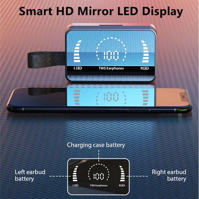Boîtier TWS avec écran LED miroir et écouteurs, affichage de charge