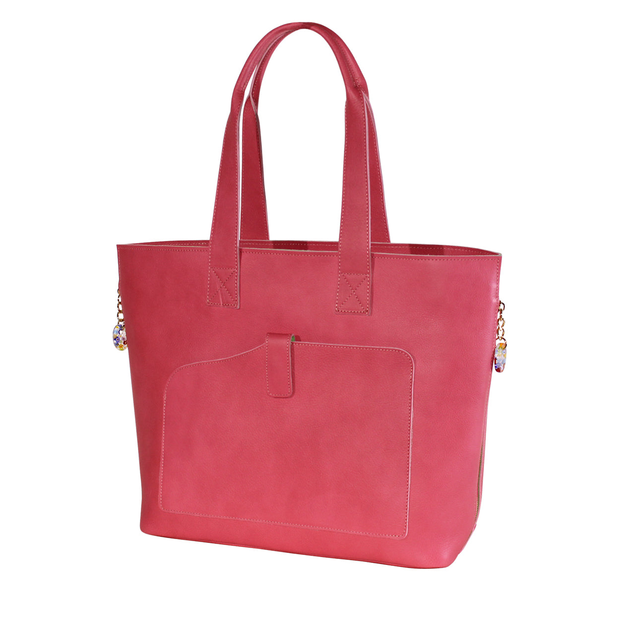 Petit sac cabas rose fuchsia en cuir végétal, poignées et poche avant
