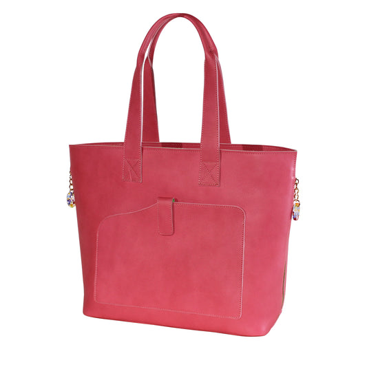 Petit sac cabas rose fuchsia en cuir végétal, poignées et poche avant