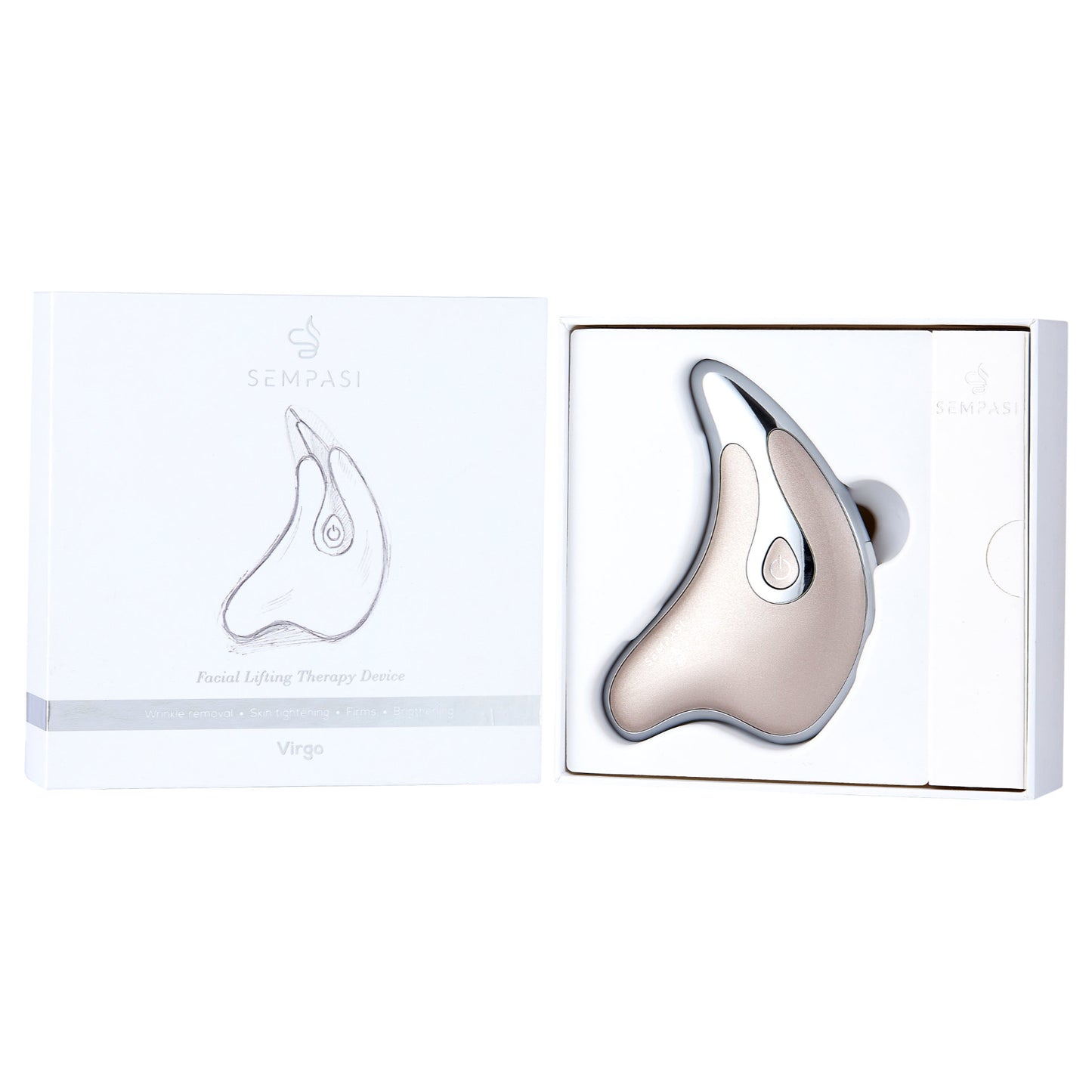 Coffret de yoga facial Sempasi Virgo, appareil doré présenté dans sa boîte
