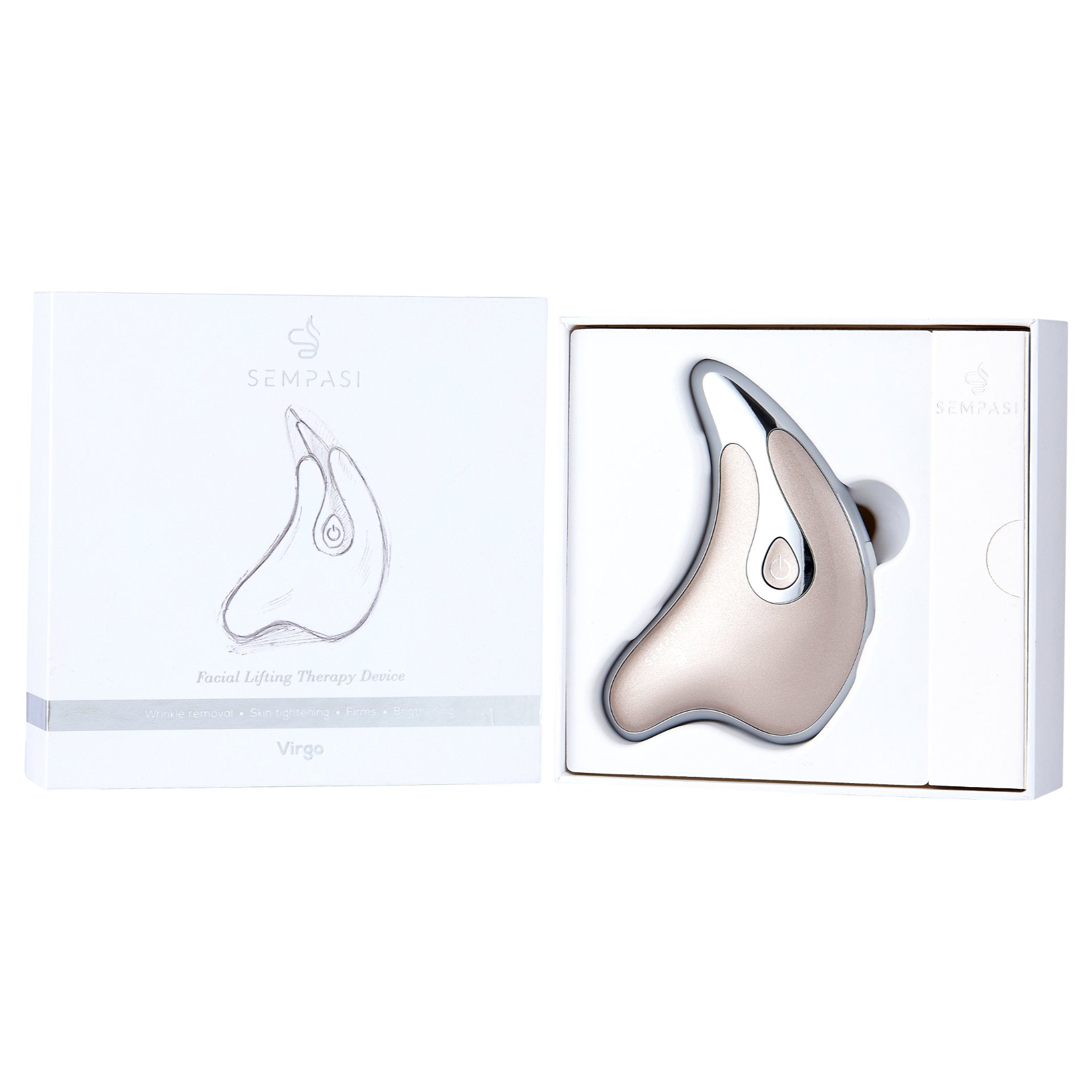 Coffret de yoga facial Sempasi Virgo, appareil doré présenté dans sa boîte