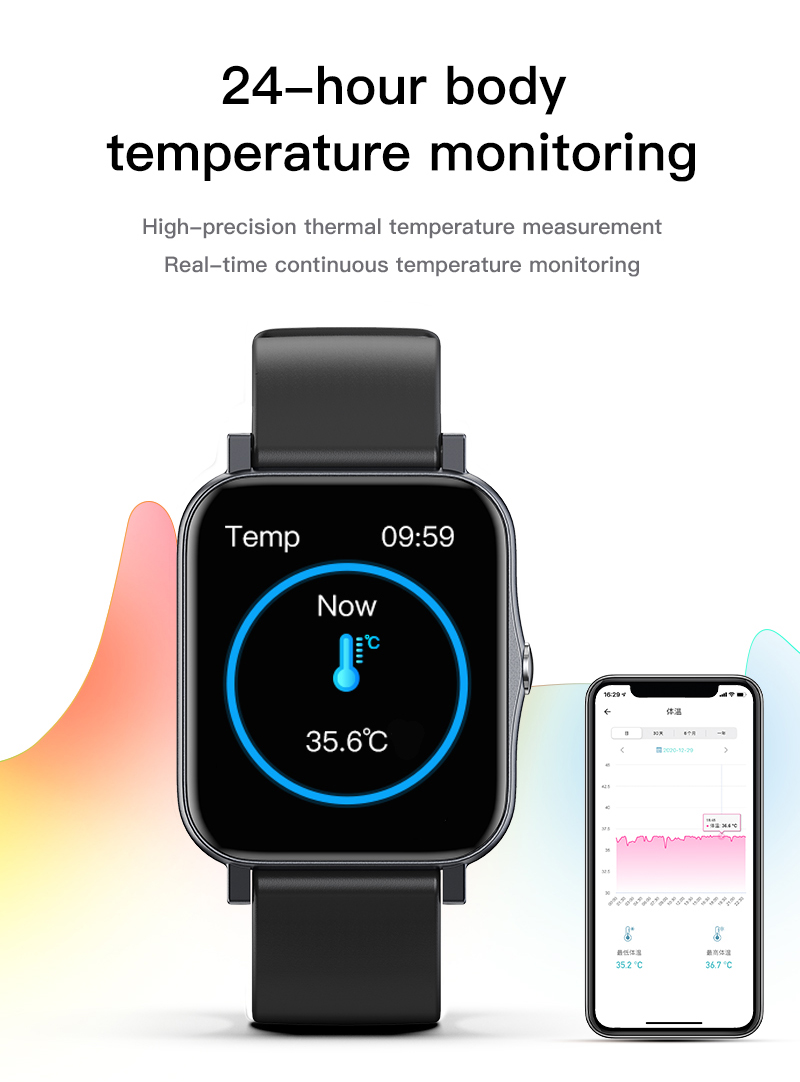 Montre connectée sport noire avec suivi température corporelle