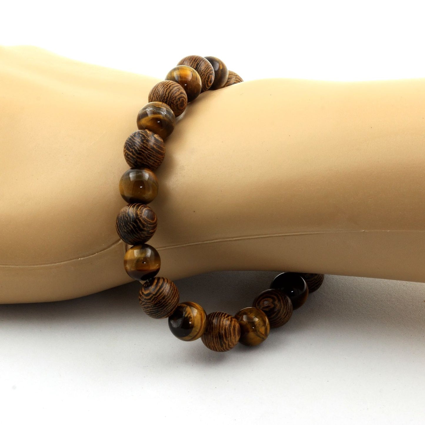 A Bijoux | Bracelet Œil de Tigre + Bois | Perles 8 mm