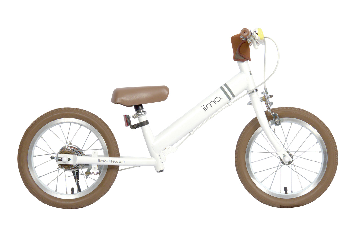 Vélo d’équilibre 2-en-1 iimo 14" blanc, selle brune, roues marron