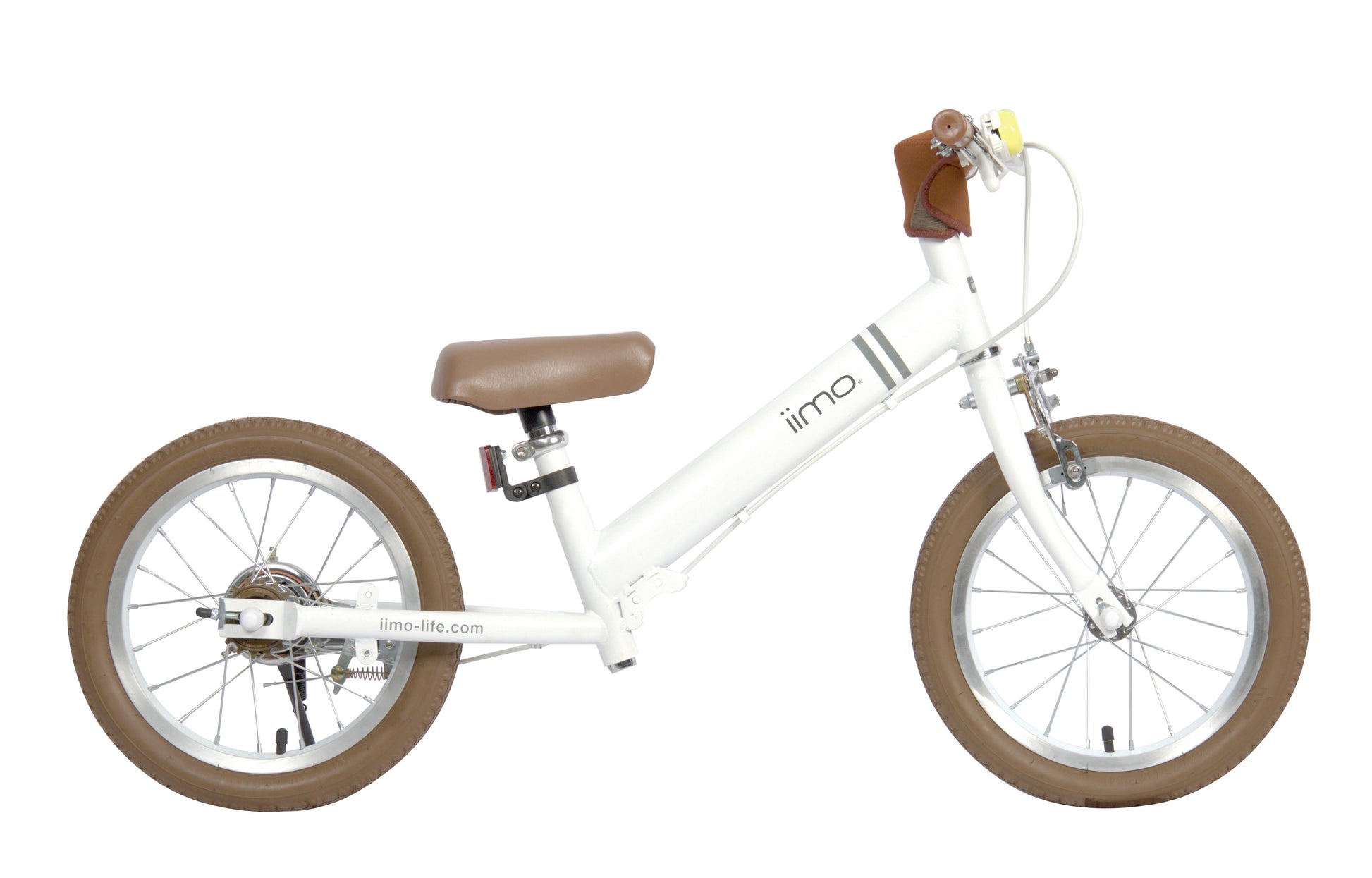 Vélo d’équilibre 2-en-1 iimo 14" blanc, selle brune, roues marron
