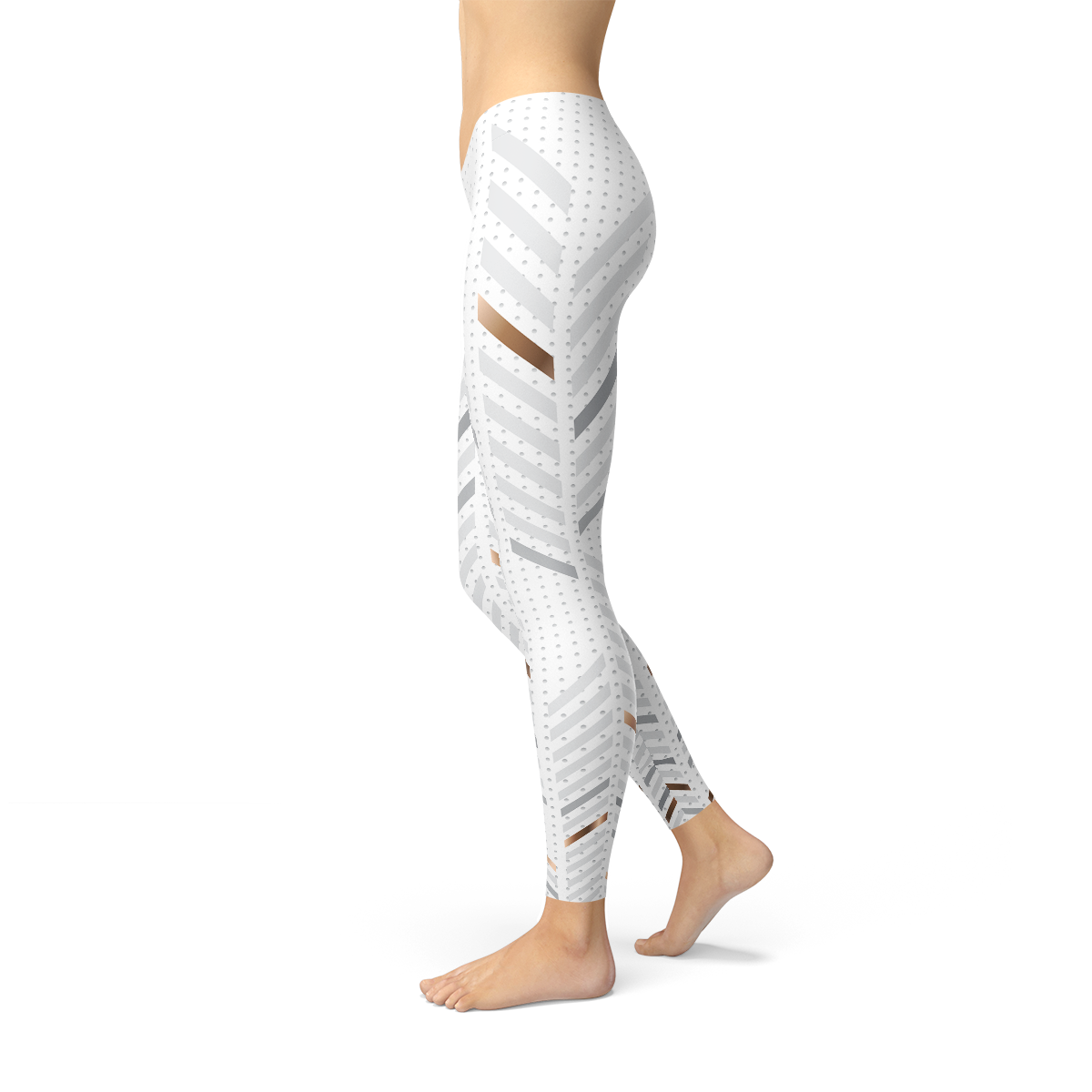 Leggings blancs à rayures chevrons gris, vue arrière