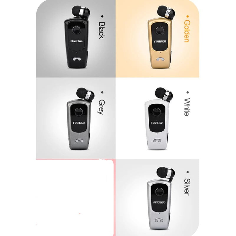 Oreillette Bluetooth à clip dorée avec micro et écouteur rabattable