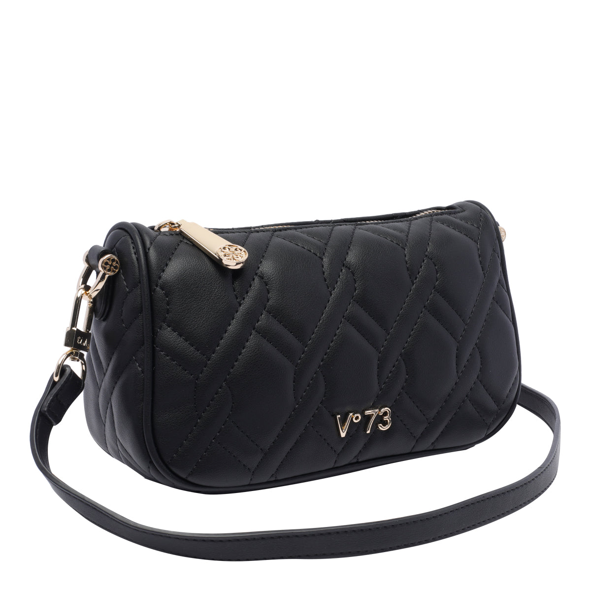 Sac de soirée femme V°73 noir matelassé, bandoulière réglable, fermoir doré