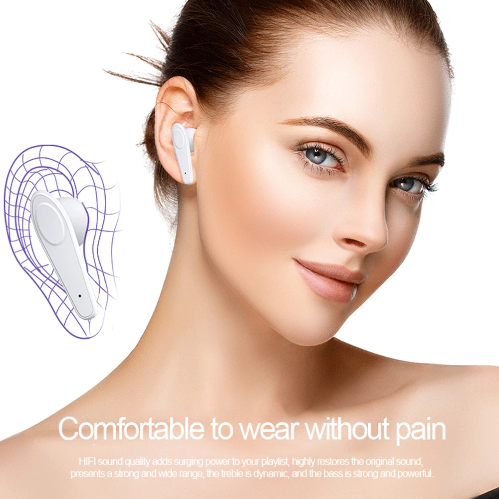 Écouteur TWS blanc dans l’oreille, design ergonomique