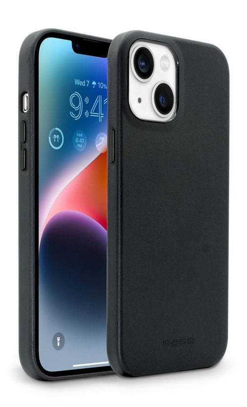 Coque iPhone 14 cuir végan marron, protection complète et disque MagSafe