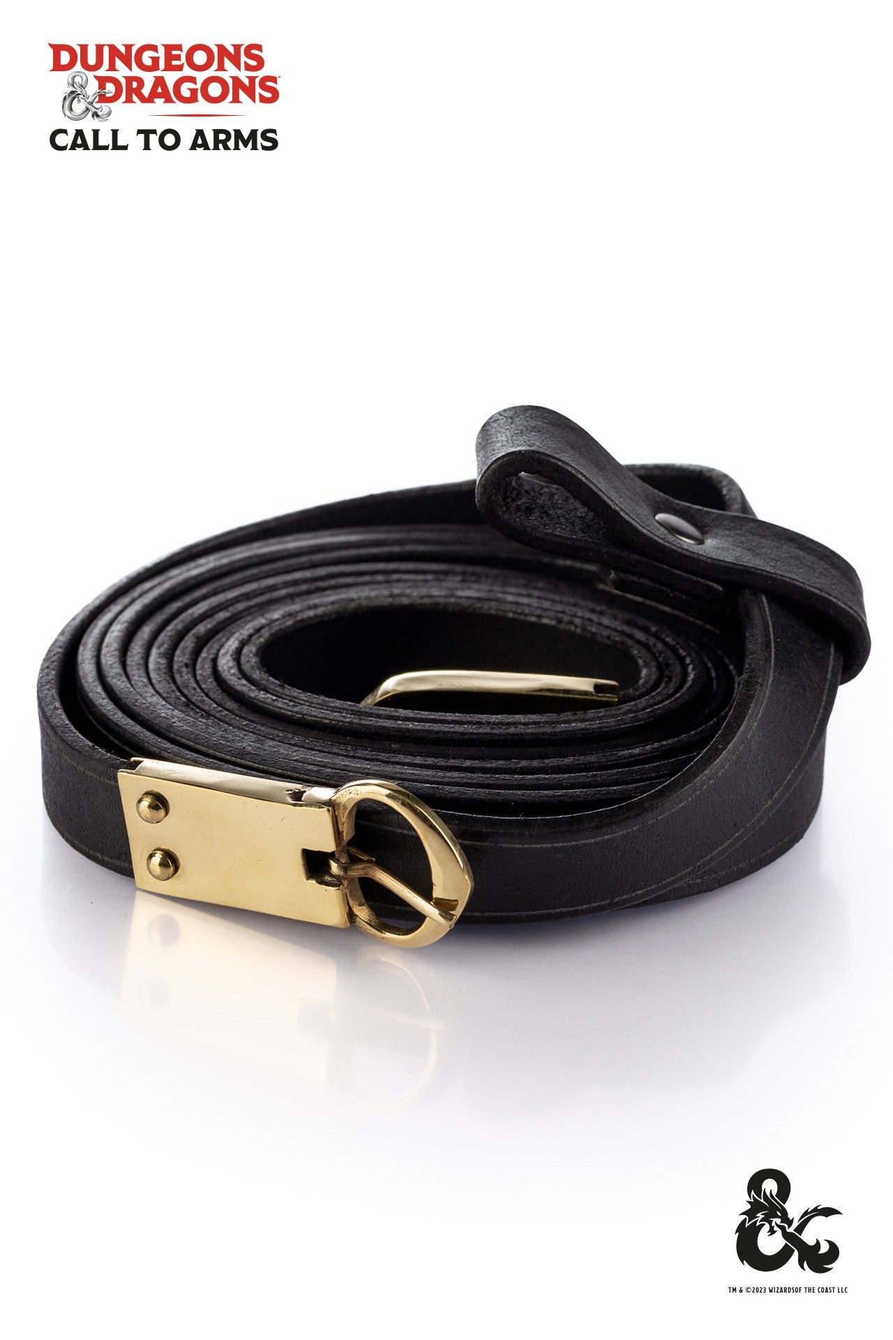 Ceinture double en cuir noire Dungeons & Dragons, boucle dorée et passant