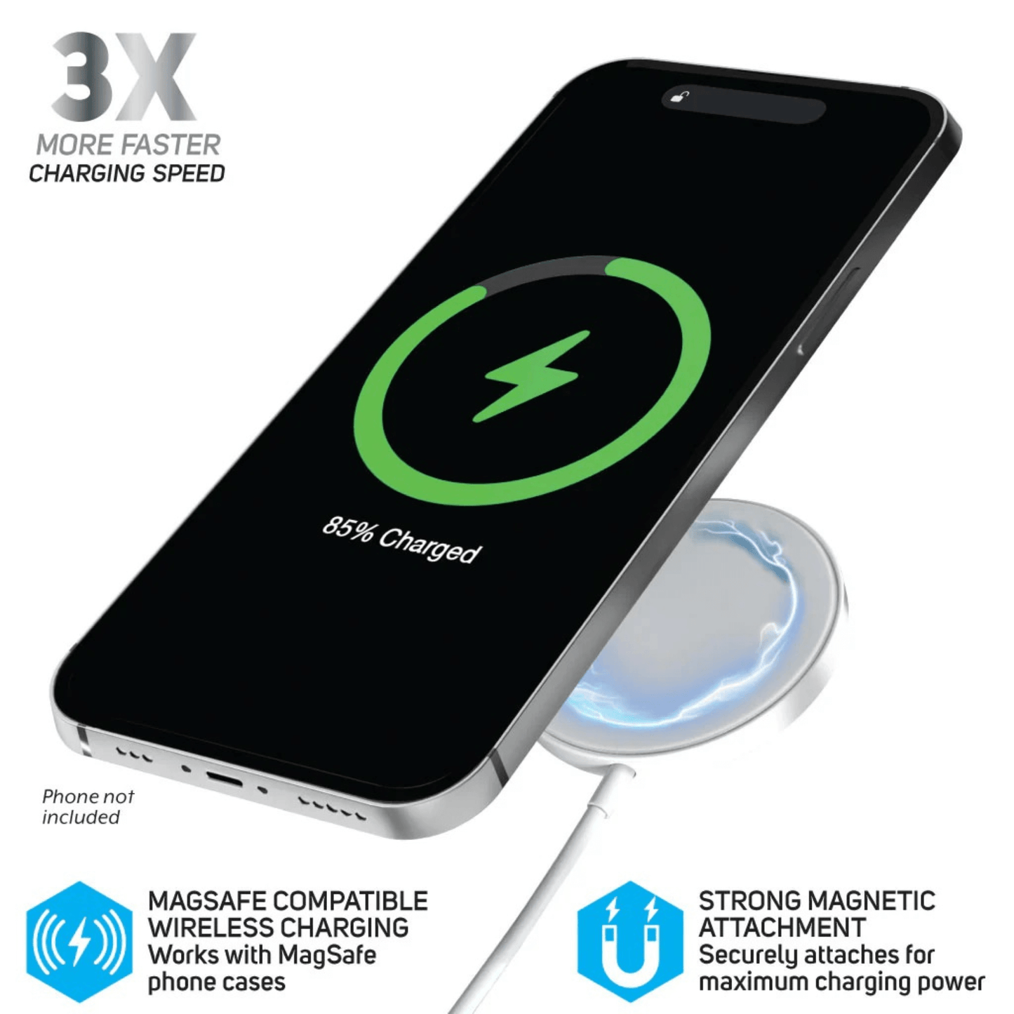 Chargeur sans fil MagSafe fixé par aimant, smartphone en charge