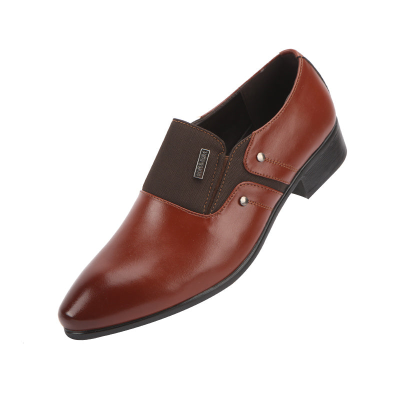 Chaussures homme à bout pointu en PU nappa, marron foncé, tige élastique