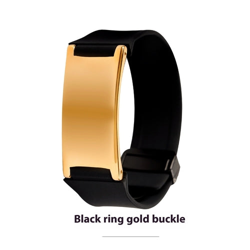 Bracelet en silicone noir, fermoir doré rectangulaire, ajustable