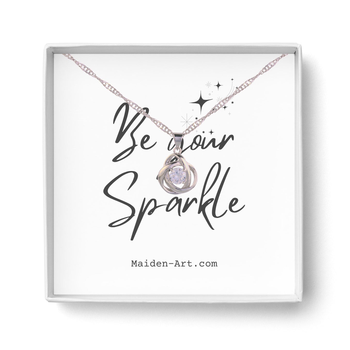 Collier à pendentif nœud rond argenté avec pierre cubique scintillante