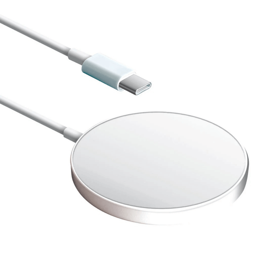 Chargeur sans fil MagSafe 15W avec câble USB‑C intégré, connecteur USB‑C visible