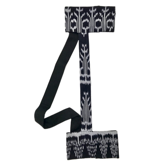 Sangle de tapis de yoga noire et blanche, motif aztèque, avec anses réglables