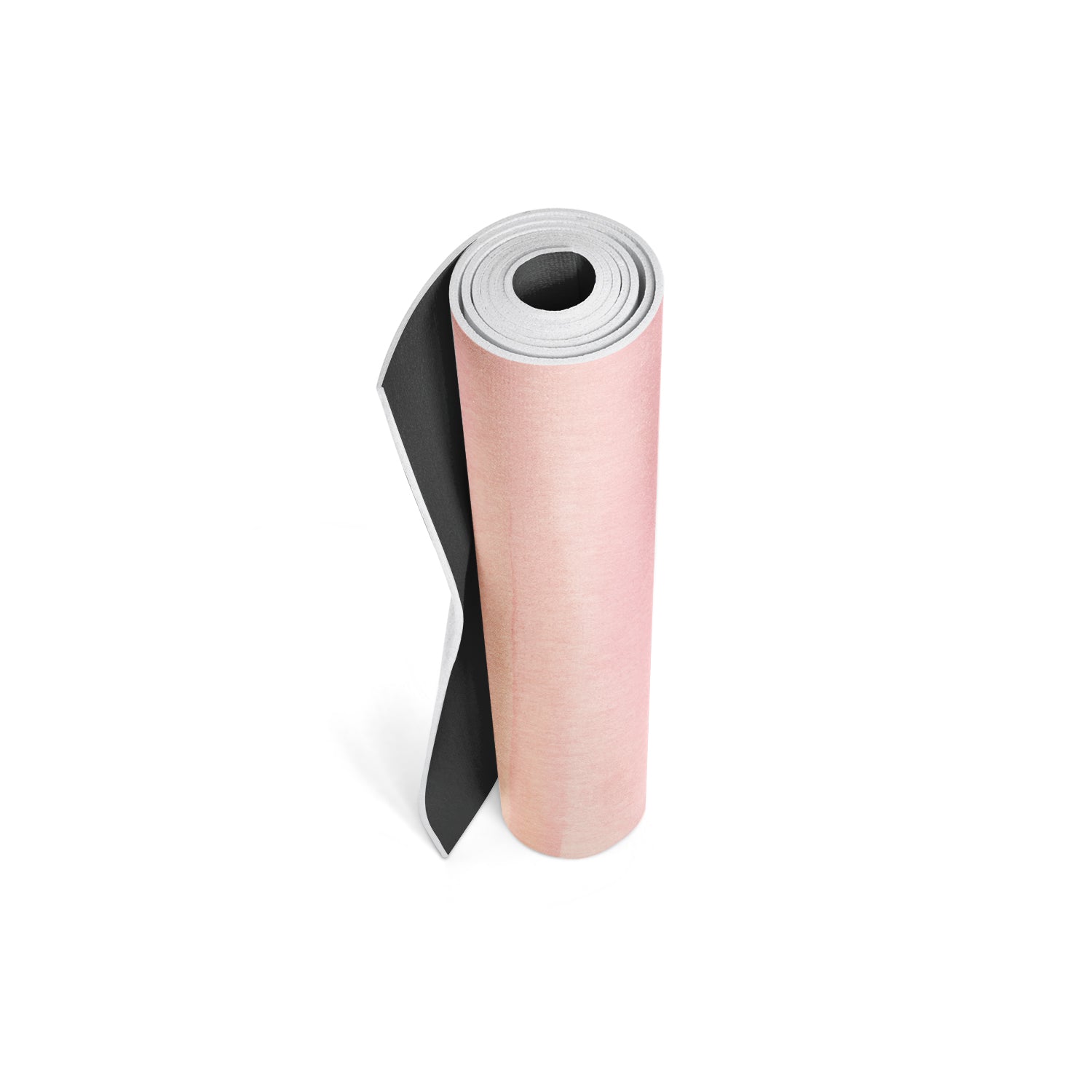 Tapis de yoga Hecate rose enroulé, envers noir antidérapant