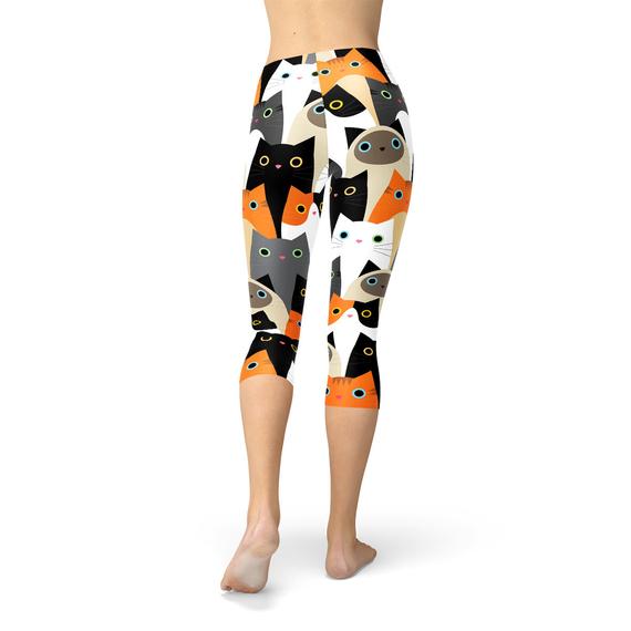 Legging capri imprimé chats, vue de face, taille élastique