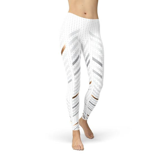 Leggings taille haute blancs à rayures chevrons gris