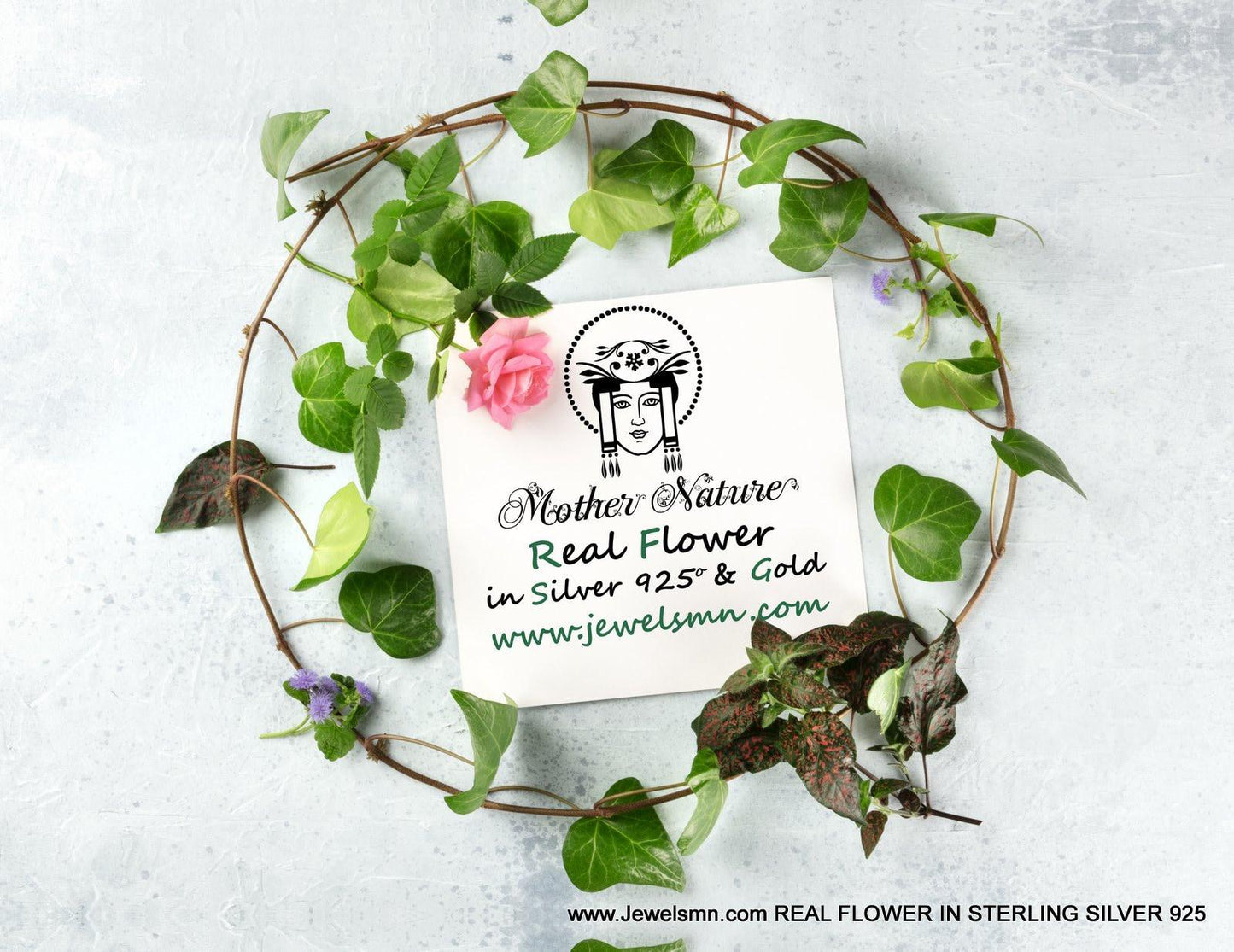 Carte du bijou avec logo Mother Nature Real Flower