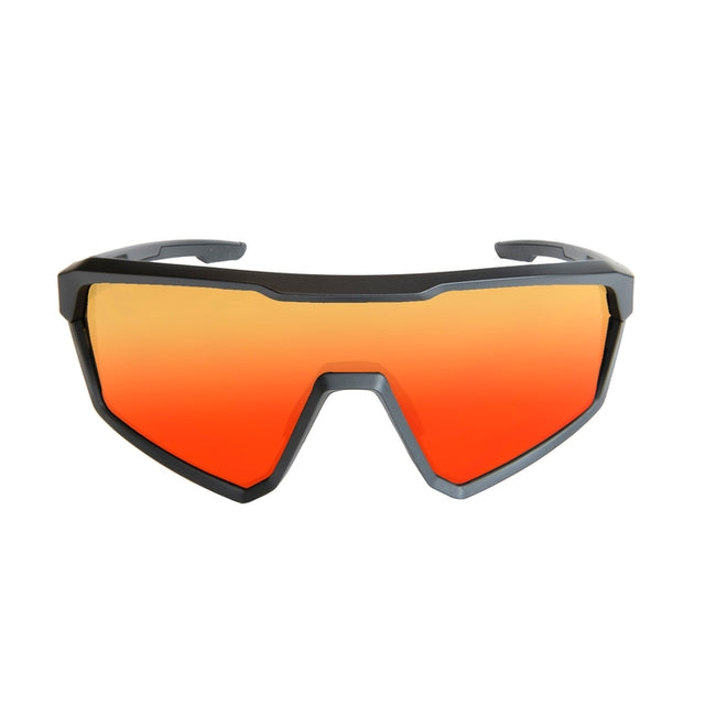 Lunettes de soleil enveloppantes en bio-acétate noir, verres orange teintés