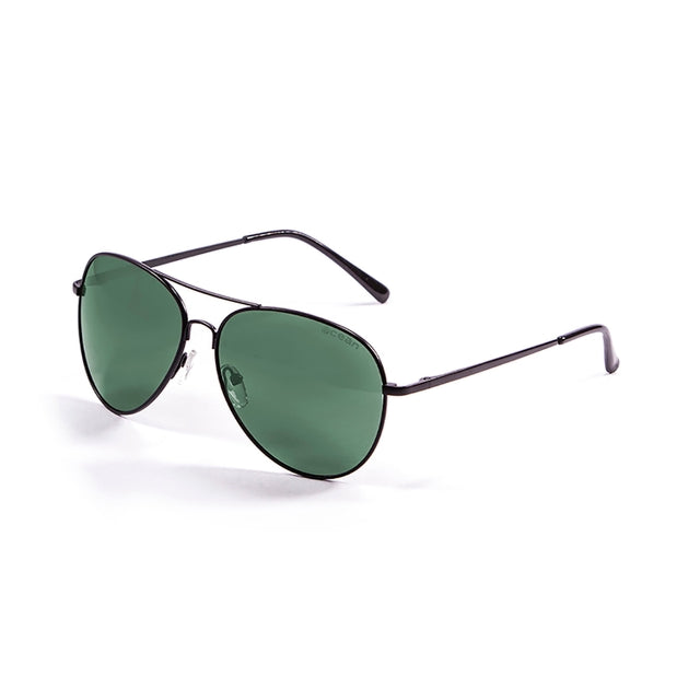 Lunettes de soleil unisex à monture métal noire, verres verts ronds