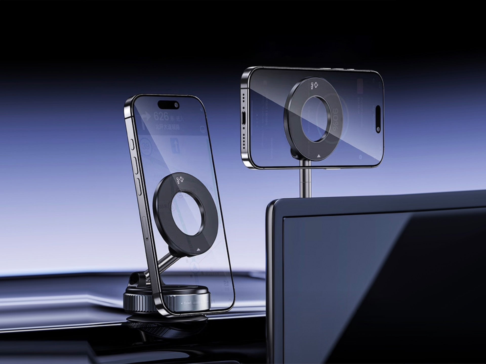 Support voiture avec ventouse et plaque magnétique 360° pour smartphone
