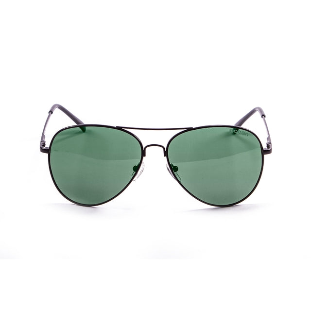 Lunettes de soleil unisex à monture métal noire, verres verts ronds