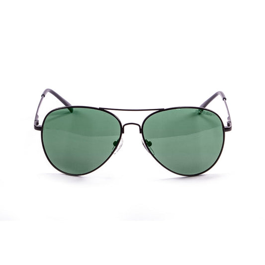 Lunettes de soleil unisex à monture métal noire, verres verts ronds