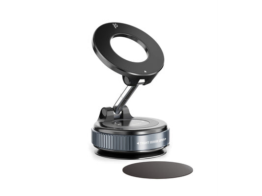 Support voiture MagSafe noir avec tête magnétique et ventouse sur base