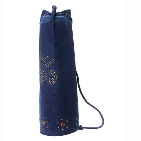 Sac à tapis de yoga en denim indigo, bandoulière et motifs de rivets colorés