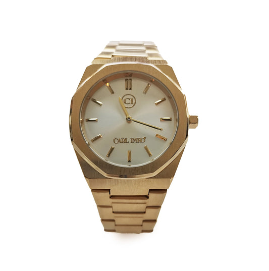 Montre-bracelet homme dorée à cadran clair et bracelet en acier à maillons