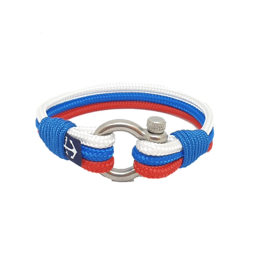 Bracelet nautique au drapeau russe tressé bleu, blanc et rouge avec fermoir en métal
